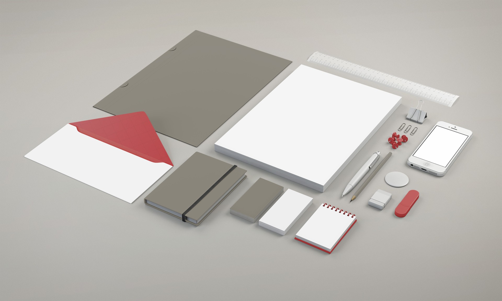 Visual Brand Identity Mockup, Corporate Stationery 3D Rendering