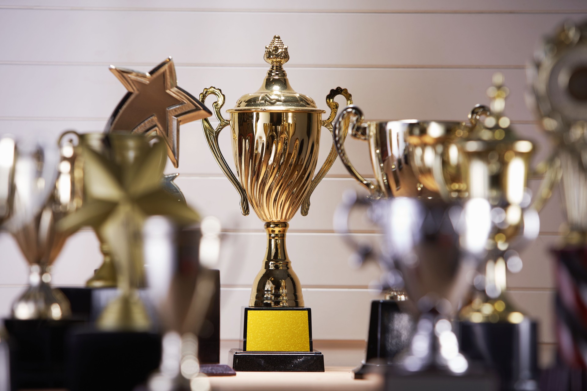 selective focus on one trophy with other trophies as background